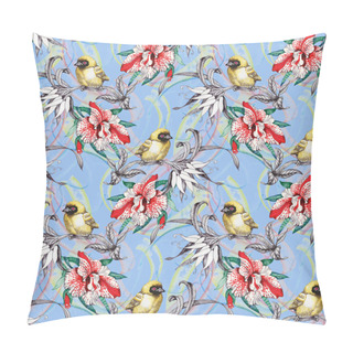 Personality  Seamless Pattern With Birds On Flowers Pillow Covers