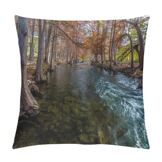 Personality  Interesting Perspective Of Stunning Fall Colors Of Texas Cypress Trees Surrounding The Crystal Clear Texas Hill Country Guadalupe River. Pillow Covers