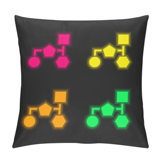 Personality  Block Scheme Of Basic Black Geometric Shapes Four Color Glowing Neon Vector Icon Pillow Covers