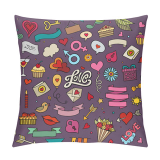 Personality  Set Of Love Doodle Icons Vector Pillow Covers