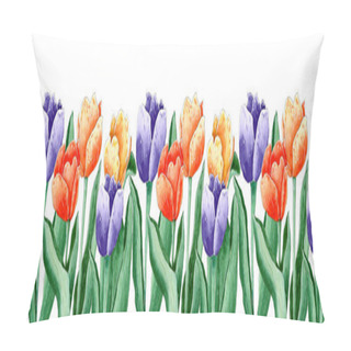 Personality  Seamless Watercolor Floral Border With Tulips. Pillow Covers