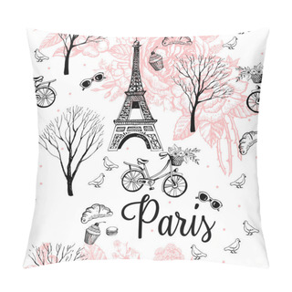 Personality  Hand Drawing Vintage Postcard With Paris Eiffel Tower Pillow Covers
