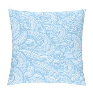 Personality  Vector Seamless Pattern With The Image Of Waves On A Blue Background With White Lines. Seamless Pattern With Waves For Wallpaper And Textile. Pillow Covers