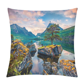 Personality  Great Summer Sunrise On The Innerdalsvatna Lake. Colorful Morning Scene In Norway, Europe. Beauty Of Nature Concept Background. Beauty Of Nature Concept Background Pillow Covers
