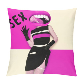 Personality  Contemporary Art Collage. Retro Sex Concept. Retro Party. Pink L Pillow Covers