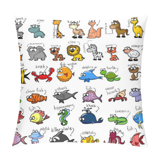 Personality  Big Set Of Cartoon Animals, Vector Pillow Covers