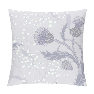 Personality  Hand Drawn Composition Of A Thistle Flower. Seamless Pattern With Milk Thistle On Background Of Pastel Colors. Pillow Covers