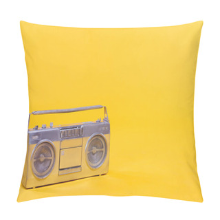 Personality  Close-up View Of Trendy Silver Tape Recorder Isolated On Yellow Pillow Covers