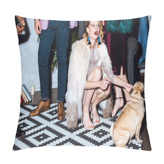 Personality  Young Woman With Pug Puppy Pillow Covers