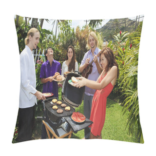 Personality  Friends At A Backyard Bar-b-que Pillow Covers