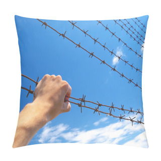 Personality  Hand Of Prison And Sky Background. Pillow Covers