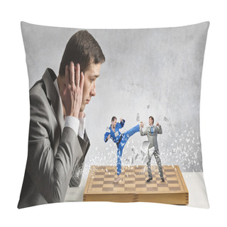 Personality  Businessman Fighting On The Chessboard Pillow Covers