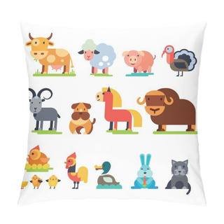 Personality  Farm Animals Vector Set Domestic Farming Characters Cow And Sheep, Pig, Turkey, Dog, Horse And Cat Farmer Animals Illustration Isolated On White Background Pillow Covers