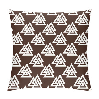 Personality  Seamless Pattern From The Crossed Triangles.  Endless Texture For Textile Design. Sacred Sign Of Vikings - Three Triangles. Triksel. Sacral Symbol. Norman Culture. Trinity.  Vector Color Background. Pillow Covers