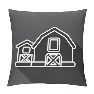 Personality  Barn Flat Icon With Long Shadow, Line Icon Pillow Covers
