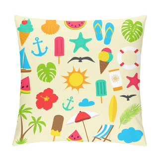Personality  Vintage Summer Icons - Big Colourful Collection. Vector. Pillow Covers