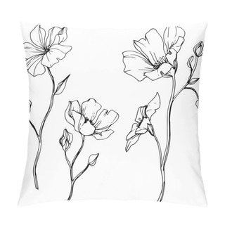 Personality Vector Flax Floral Botanical Flower. Wild Spring Leaf Wildflower Isolated. Black And White Engraved Ink Art. Isolated Flax Illustration Element On White Background. Pillow Covers