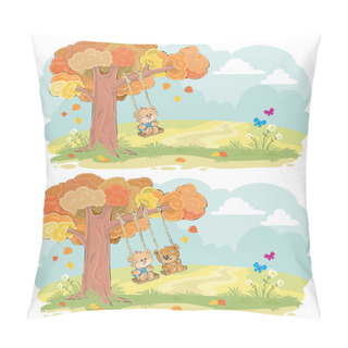 Personality  Teddy Bear On Swing Autumn Vector Concept Pillow Covers