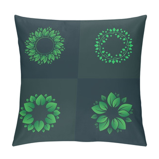 Personality  Set Of Gradient Leaves Circles. Circular Floral Ornaments For Logo Pillow Covers