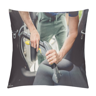 Personality  Details Of Car Cleaning - Male Using Professional Steam Vacuum For Dirty Car Interior Pillow Covers