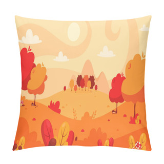 Personality  Autumn Landscape With Trees, Mountains, Fields, Leaves. Countryside Landscape. Autumn Background. Pillow Covers