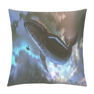 Personality  Outer Space Journey Concept Showing A Man Looking At The Giant Whale  Flying In The Beautiful Sky, Digital Art Style, Illustration Painting Pillow Covers