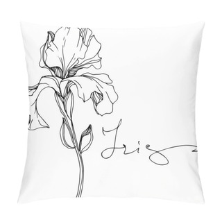 Personality  Vector Iris Floral Botanical Flower. Black And White Engraved Ink Art. Isolated Iris Illustration Element. Pillow Covers