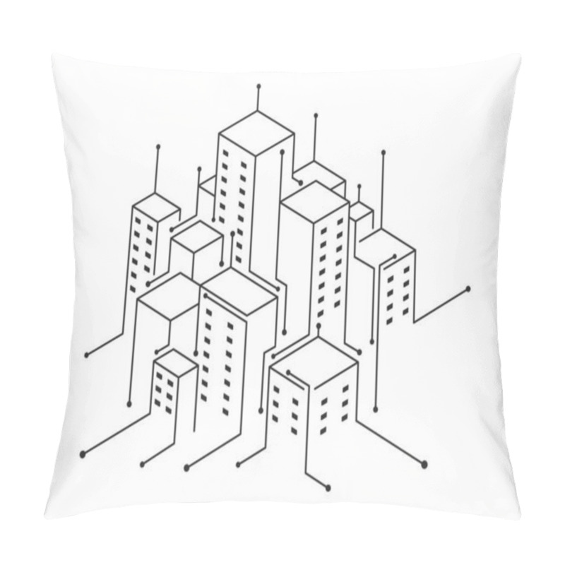 Personality  Digital technology smart city with connecting dots and lines. Building automation concept, smart cities. pillow covers