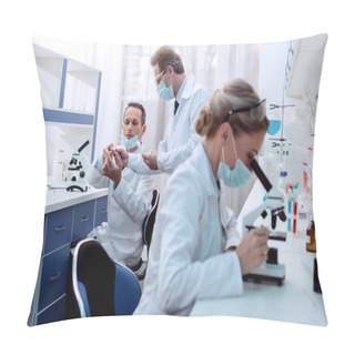 Personality  Chemist Doing Microscope Analysis Pillow Covers