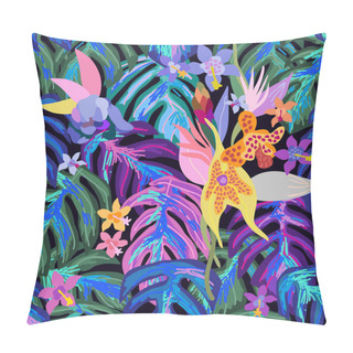 Personality  Seamless Pattern With Flowers And Palm Leaves. Pillow Covers
