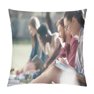 Personality  Multicultural Students Studying In Park  Pillow Covers