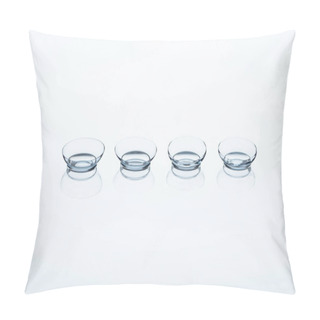 Personality  Close Up View Of Contact Lenses Arranged On White Backdrop Pillow Covers