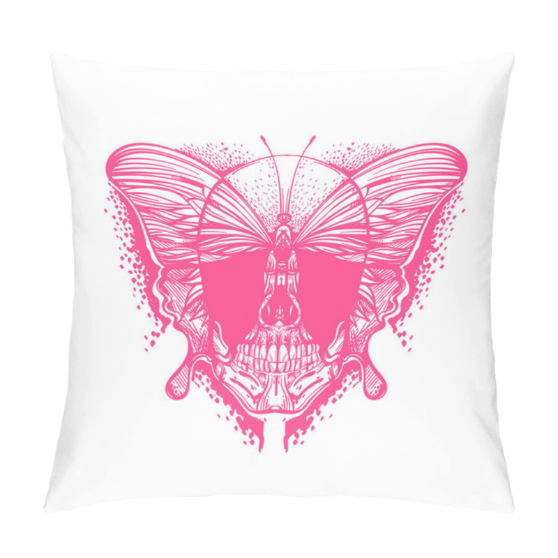 Personality  Skull With Butterfly In Linear Style. Pillow Covers