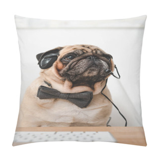 Personality  Pug In Headset And Bow Tie Pillow Covers