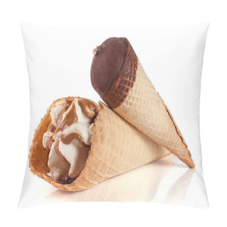 Personality  Two Cones Of Ice Creams With Chocolate Isolated White Background Pillow Covers