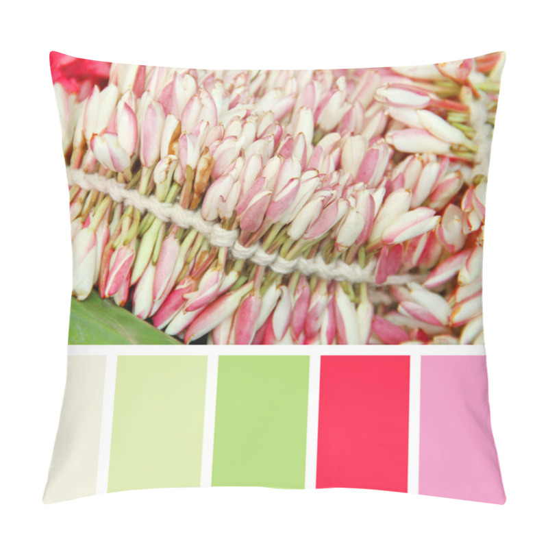 Personality  Blooming pink flowers.  color palette swatches pillow covers