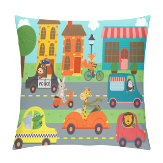 Personality  Transport With Animals In Town - Vector Illustration, Eps Pillow Covers