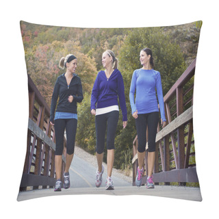 Personality  Three Attractive Young Women Talking A Walking Together Pillow Covers