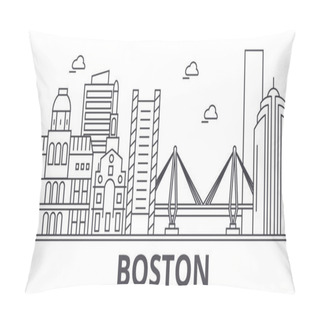 Personality  Boston Architecture Line Skyline Illustration. Linear Vector Cityscape With Famous Landmarks, City Sights, Design Icons. Landscape Wtih Editable Strokes Pillow Covers