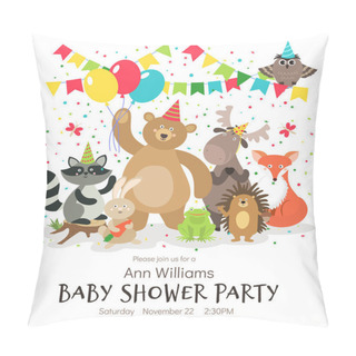 Personality  Happy Birthday Animals Poster. Woodland Forest Animal Baby Shower Kids Invitation Vintage Vector Card Pillow Covers
