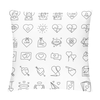 Personality  Valentine And Love Related Vector Icon Set, Line Design Pillow Covers