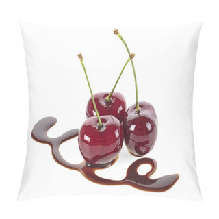 Personality  Three Cherries In Chocolate On A White Background Pillow Covers