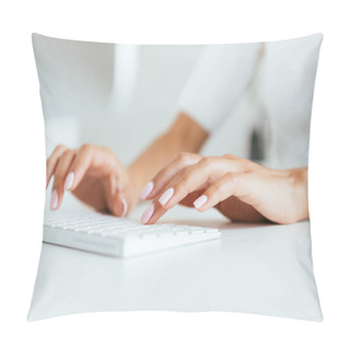 Personality  Cropped View Of Broker Typing On Computer Keyboard In Office  Pillow Covers