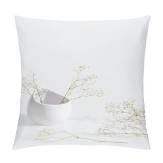 Personality  Branches With Blooming Flowers In Vase On White Background Pillow Covers