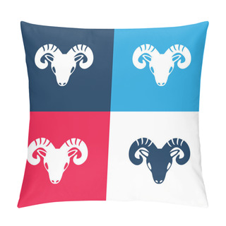 Personality  Aries Zodiac Symbol Of Frontal Goat Head Blue And Red Four Color Minimal Icon Set Pillow Covers