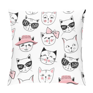 Personality  Vector Fashion Cat Seamless Pattern. Cute Kitten Illustration In Pillow Covers