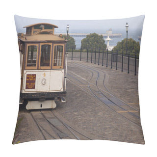 Personality  San Francisco Cable Car At Hyde Street Turntable (Fisherman's Wharf) With Foggy Aquatic Park In Background Pillow Covers
