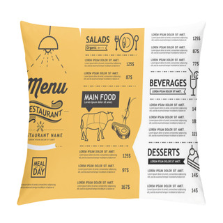 Personality  Hipster And Vintage Art Restaurant Menu Design Template. Pillow Covers