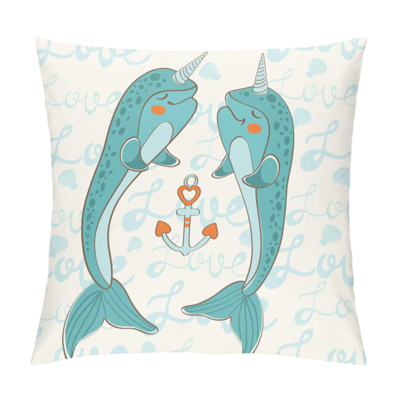 Personality  Couple Of Narwhals In Love Pillow Covers