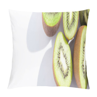 Personality  Panoramic Crop Of Fresh And Ripe Kiwifruit Halves On White  Pillow Covers
